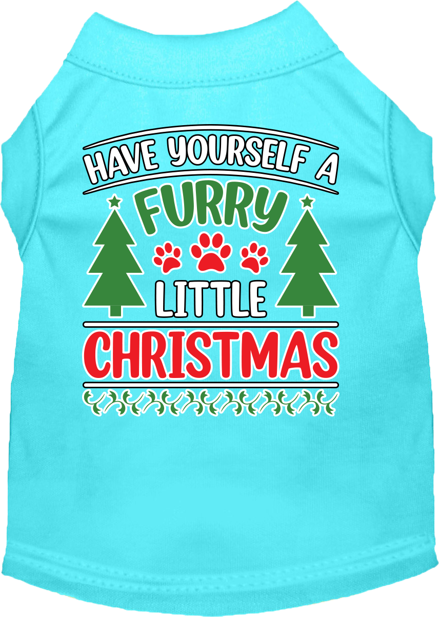 Furry Little Christmas Screen Print Dog Shirt Aqua Size XS